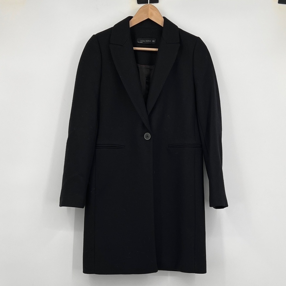 Zara Black Overcoat mid Length XS Black Winter Jacket size XS